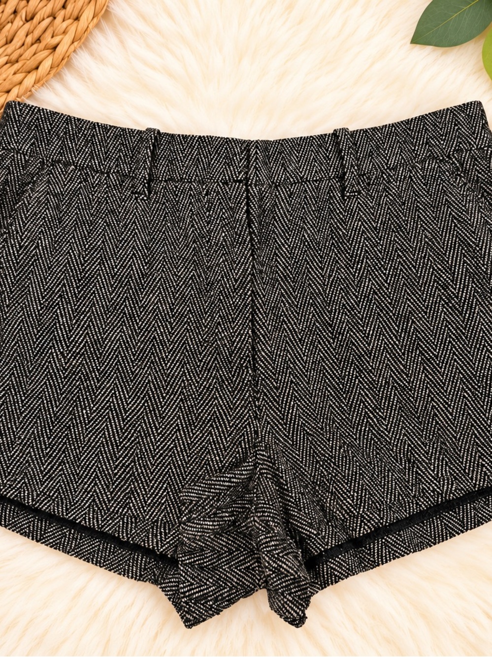 American Eagle Outfitters Black Herringbone High Waist Shorts